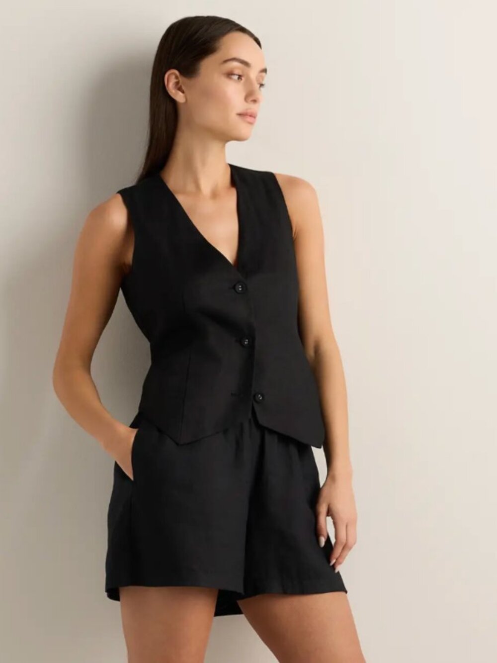 Black Linen Quince Vest Size Small